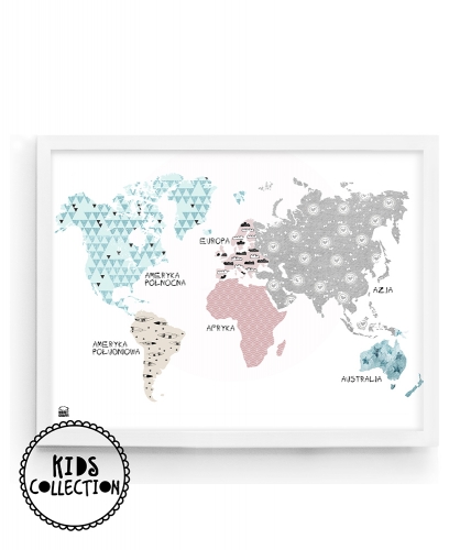 pastelowa mapa świata dla małych dzieci